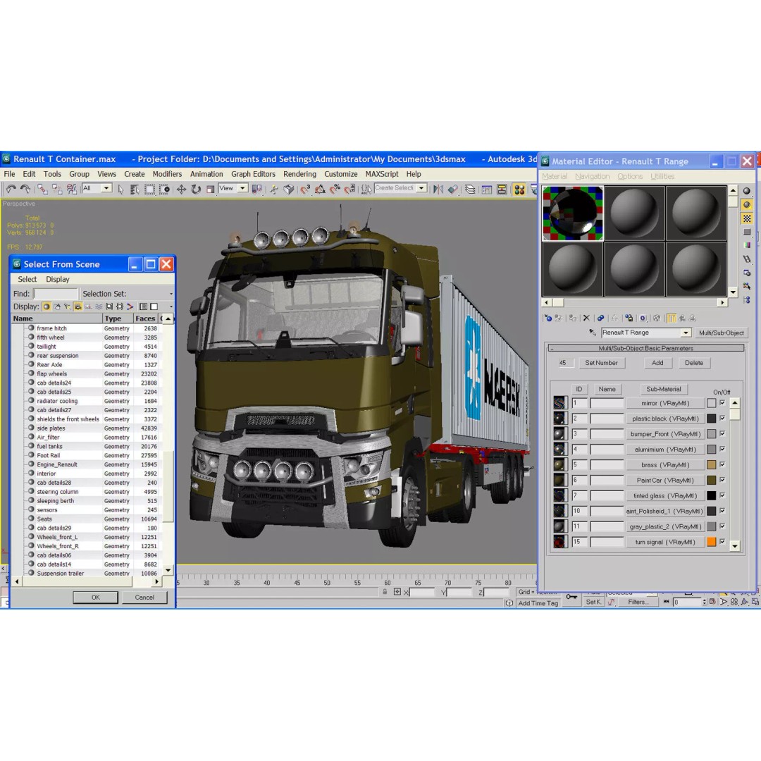 Renault T Container 3D Model – Realistic Truck Asset, FBX/OBJ Formats - View 36