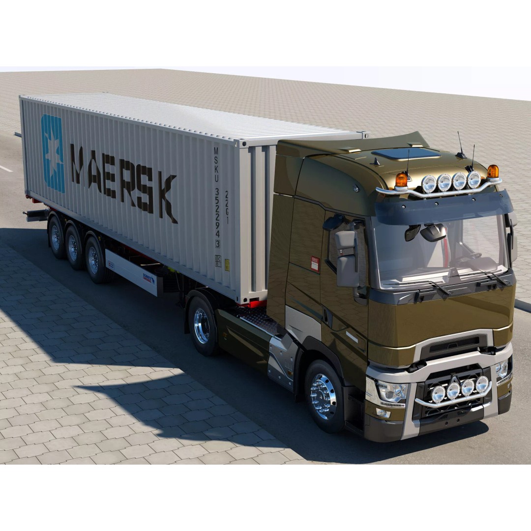 Renault T Container 3D Model – Realistic Truck Asset, FBX/OBJ Formats - View 5
