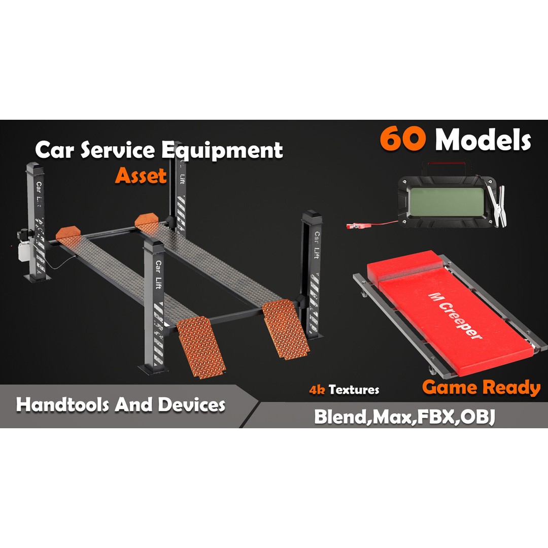 Car Service Equipment 3D Model – Low Poly PBR Asset, FBX, OBJ - View 3