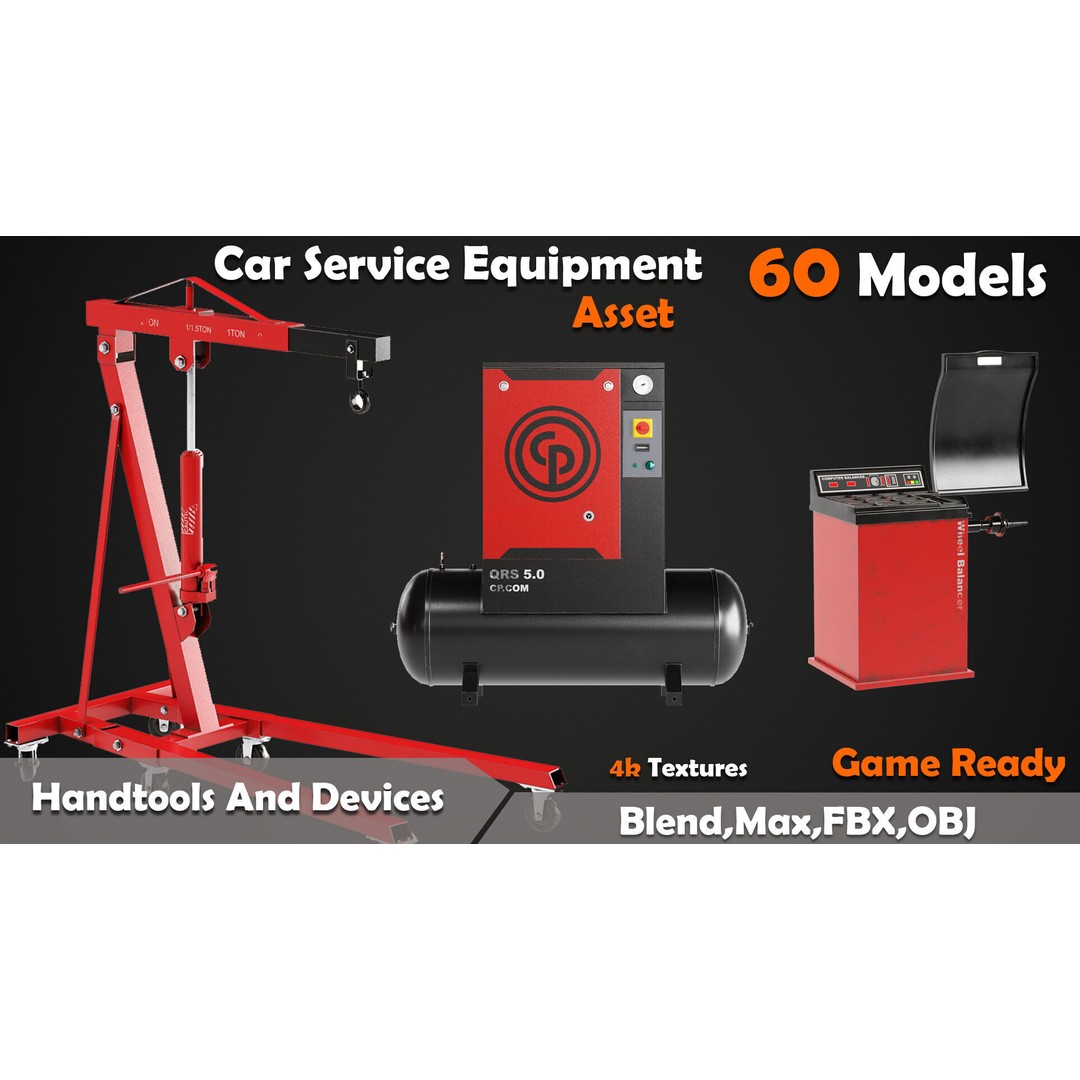 Car Service Equipment 3D Model – Low Poly PBR Asset, FBX, OBJ - View 4