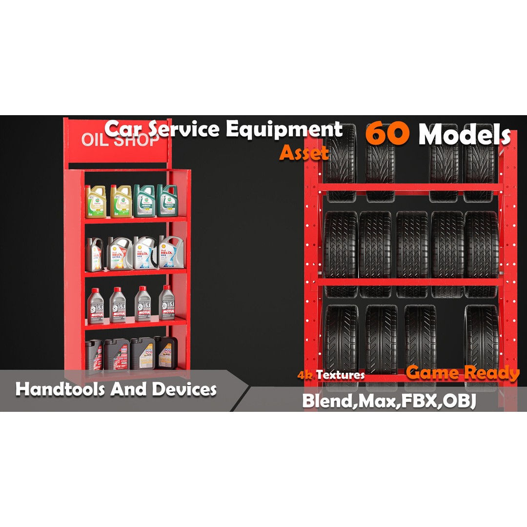 Car Service Equipment 3D Model – Low Poly PBR Asset, FBX, OBJ - View 5