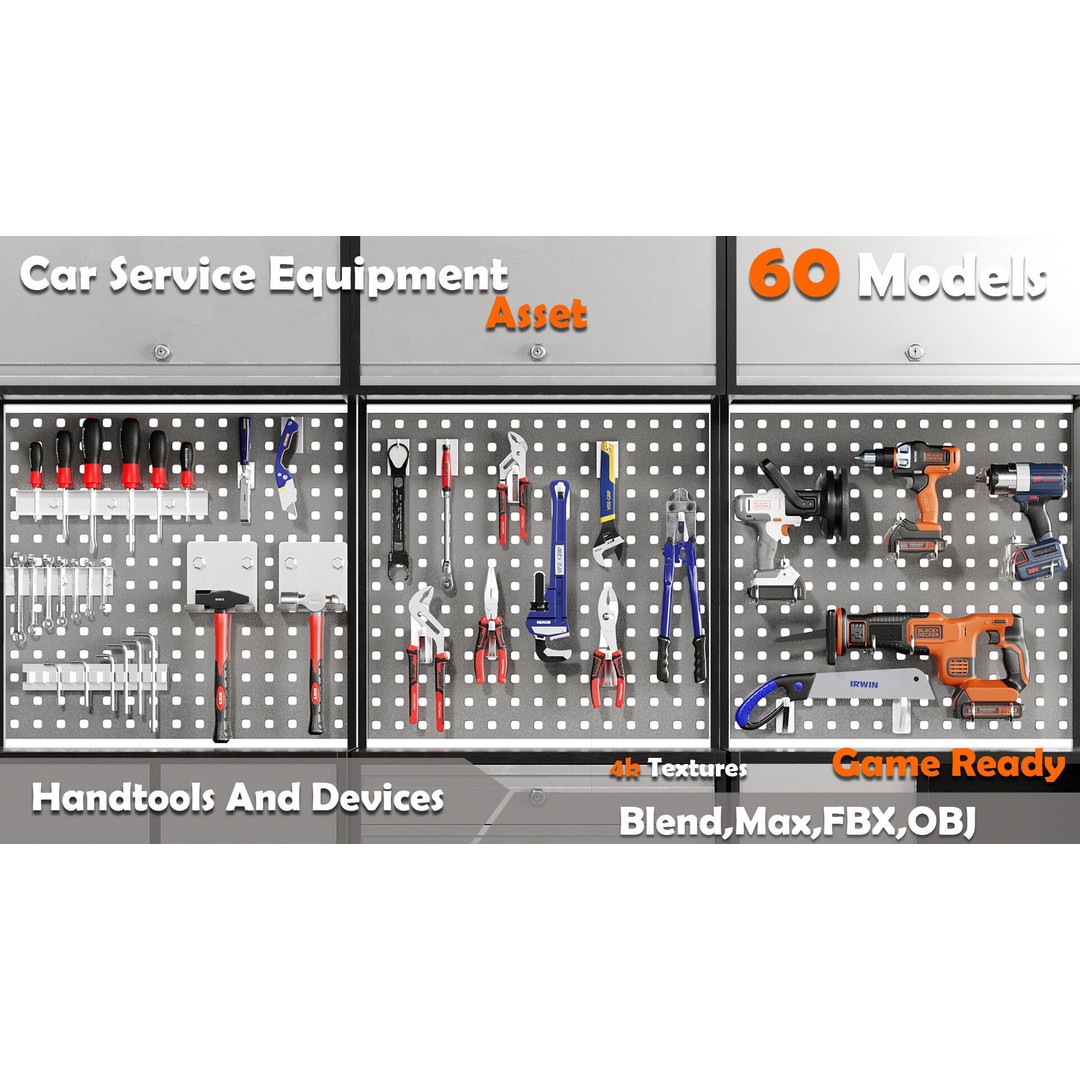 Car Service Equipment 3D Model – Low Poly PBR Asset, FBX, OBJ - View 7