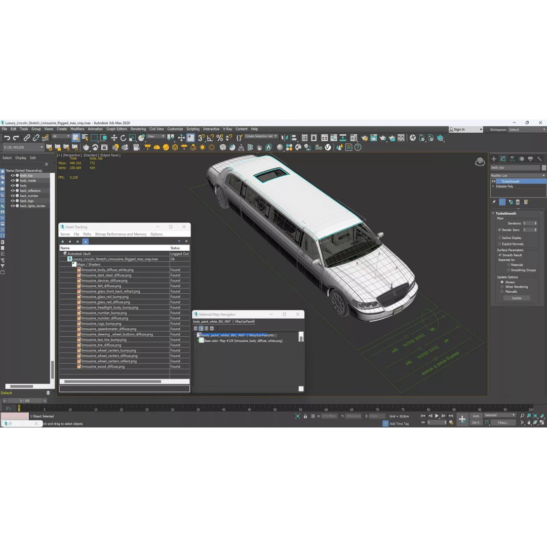 Luxury Lincoln Stretch Limousine 3D Model – Rigged PBR Asset, FBX - View 19