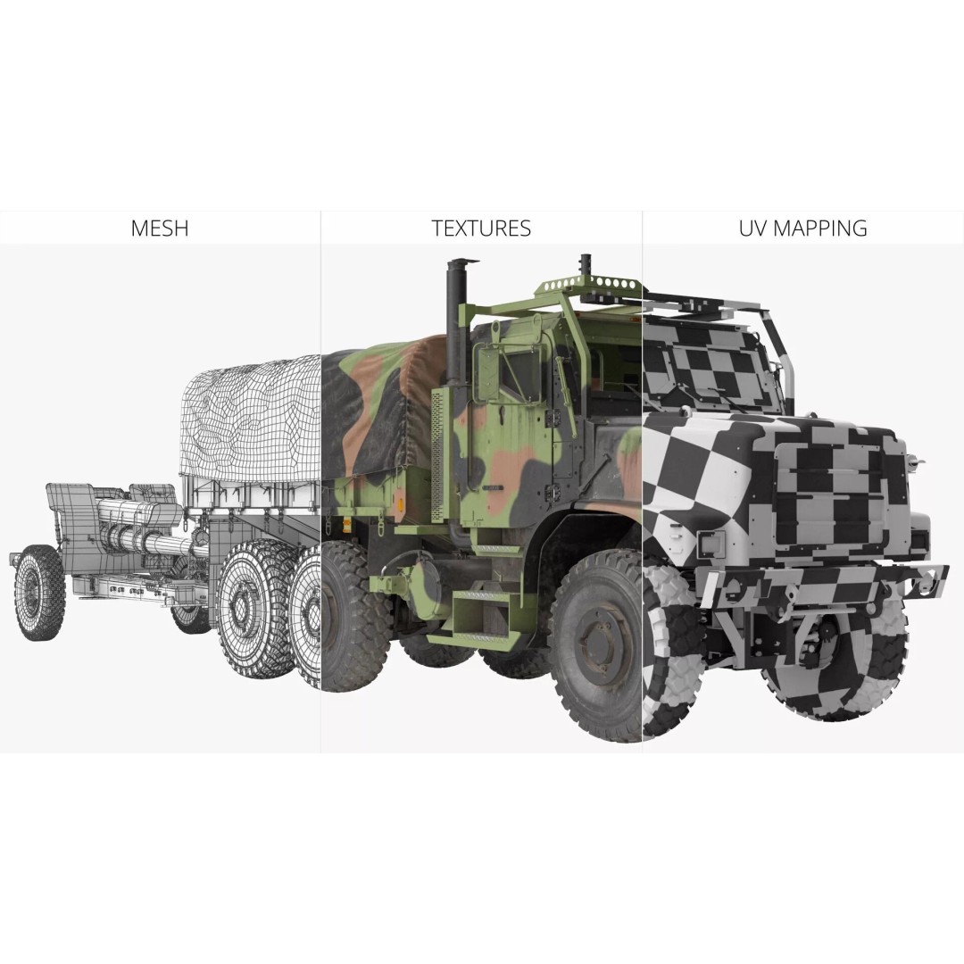 Camouflage Army Truck 3D Model – Heavy-Duty Military Vehicle, PBR - View 14