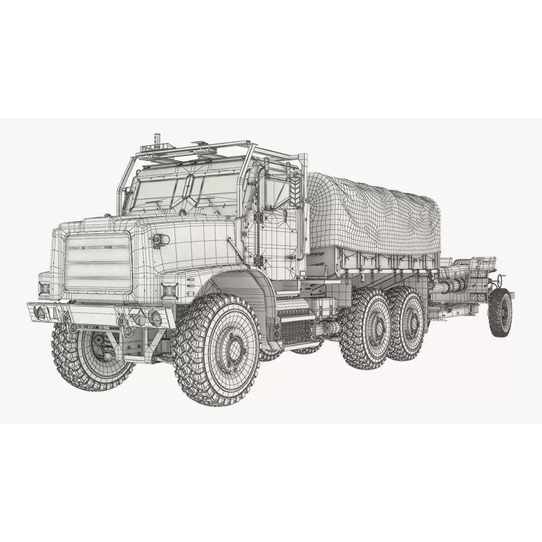 Camouflage Army Truck 3D Model – Heavy-Duty Military Vehicle, PBR - View 16