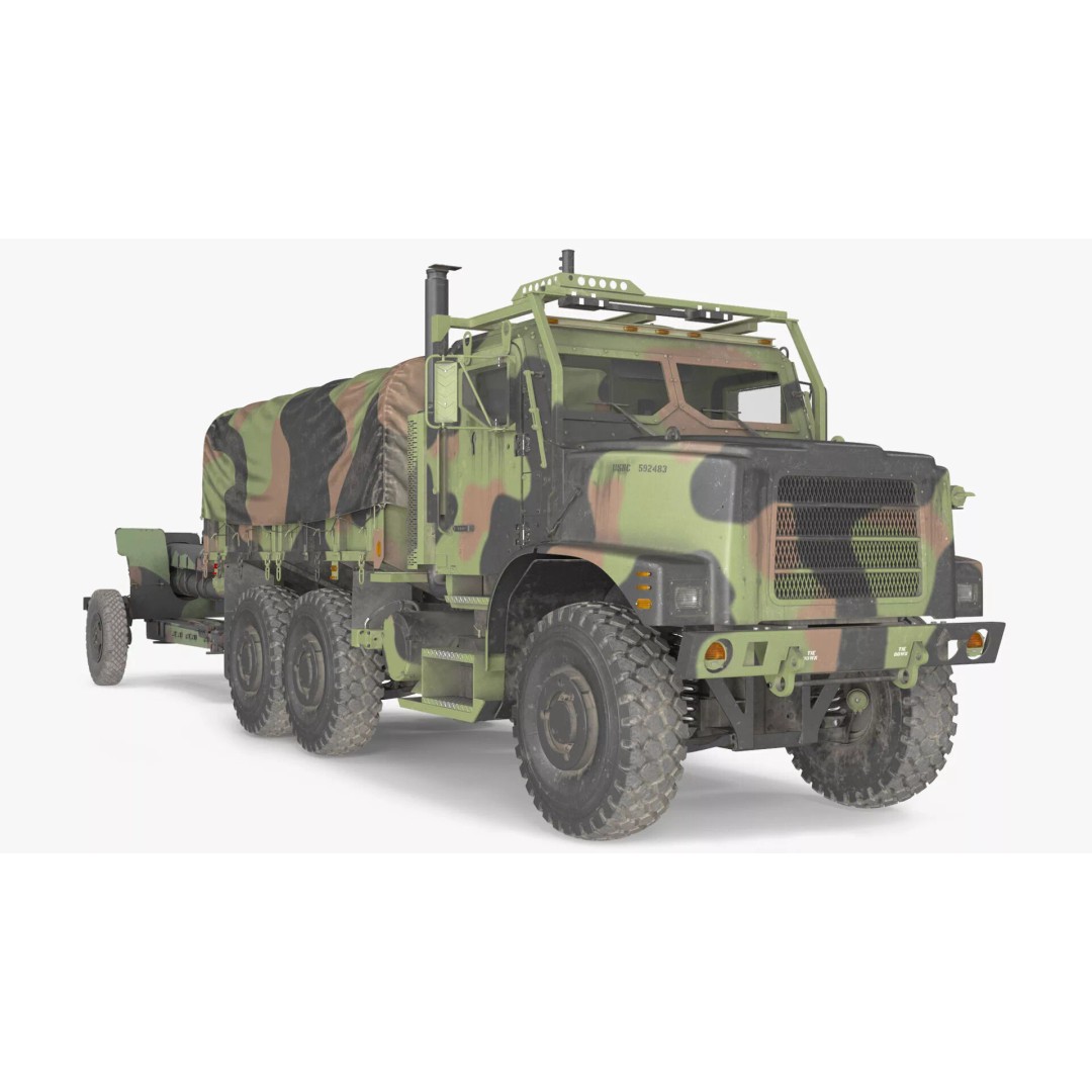 Camouflage Army Truck 3D Model – Heavy-Duty Military Vehicle, PBR - View 2