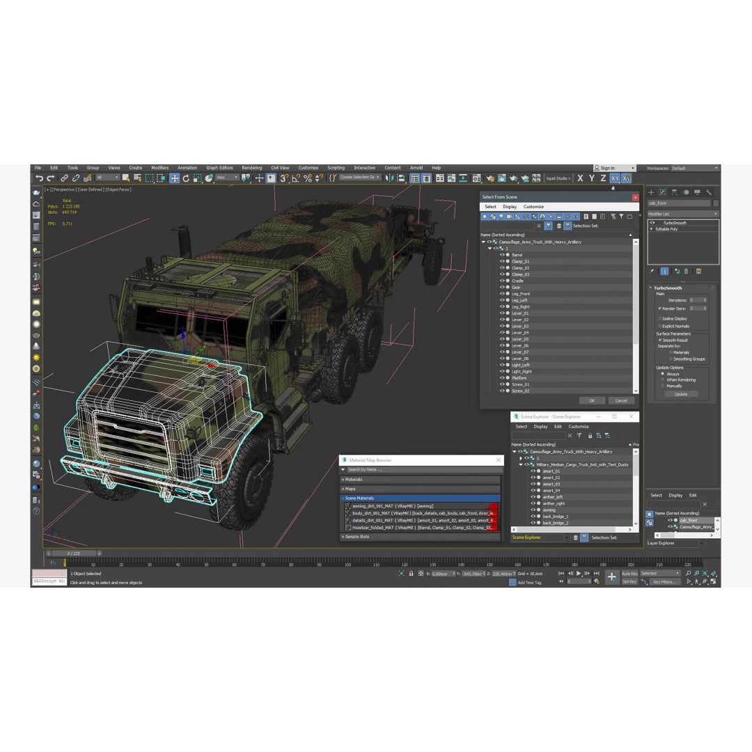 Camouflage Army Truck 3D Model – Heavy-Duty Military Vehicle, PBR - View 20