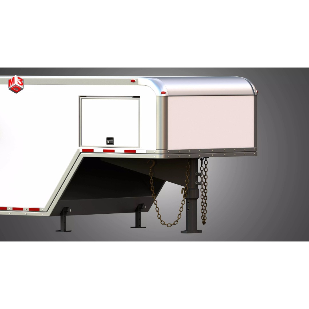 44 ft Custom Enclosed Gooseneck Trailer 3D Model – High Poly Game Asset, FBX, PBR