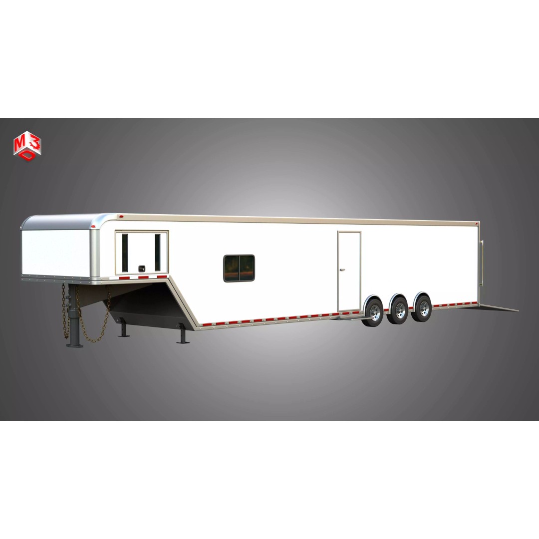 44 ft Custom Enclosed Gooseneck Trailer 3D Model – High Poly Game Asset, FBX, PBR - View 2