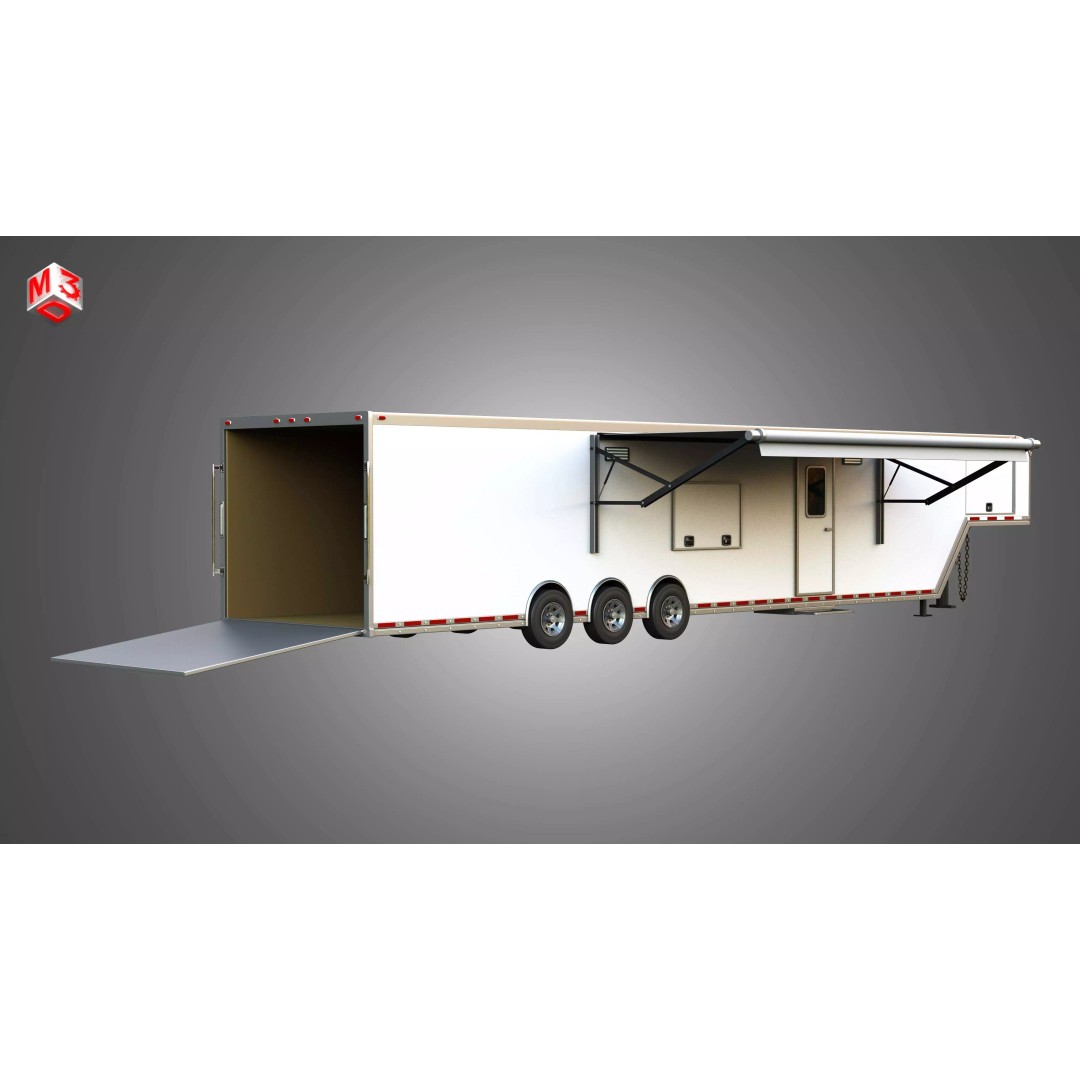 44 ft Custom Enclosed Gooseneck Trailer 3D Model – High Poly Game Asset, FBX, PBR - View 3