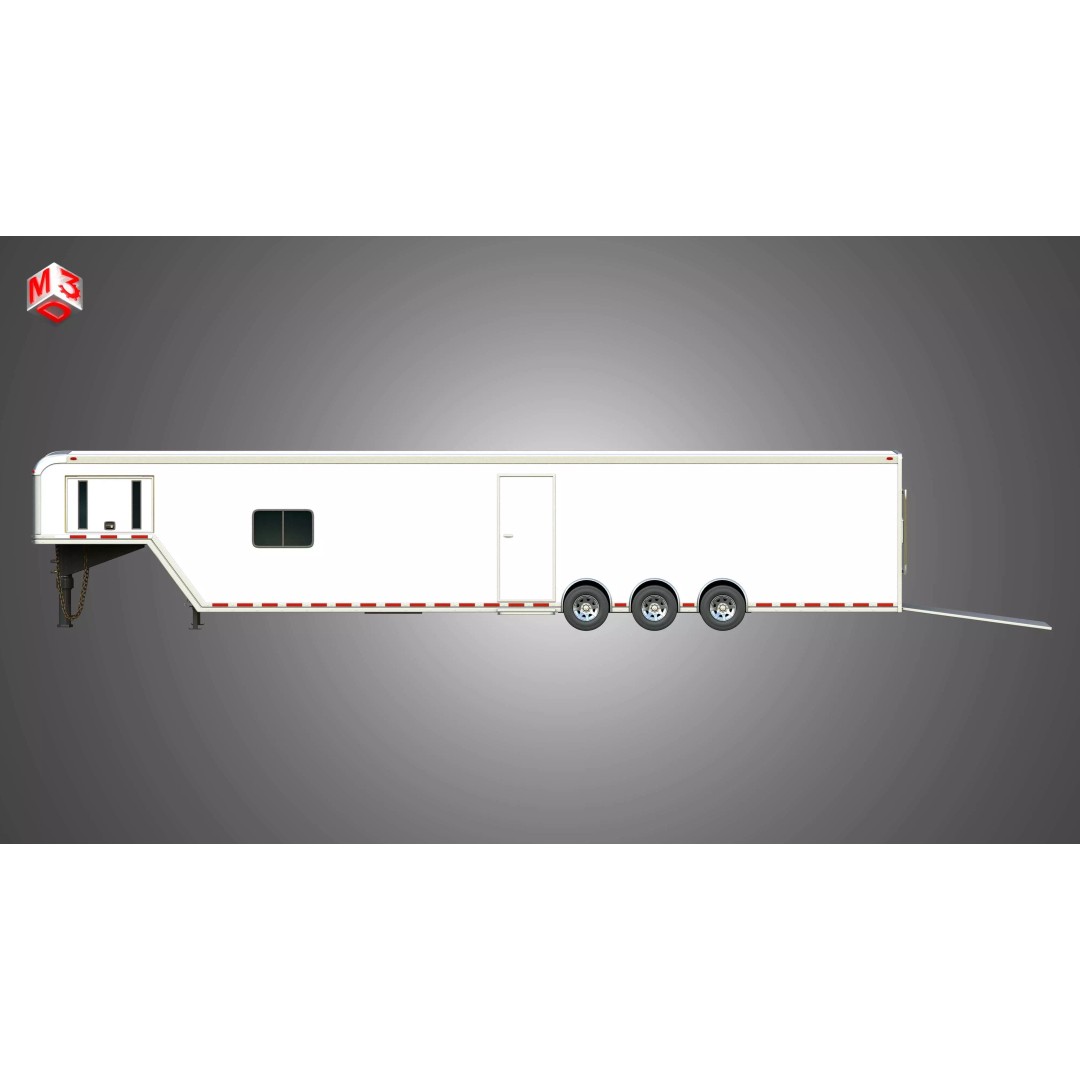 44 ft Custom Enclosed Gooseneck Trailer 3D Model – High Poly Game Asset, FBX, PBR - View 6