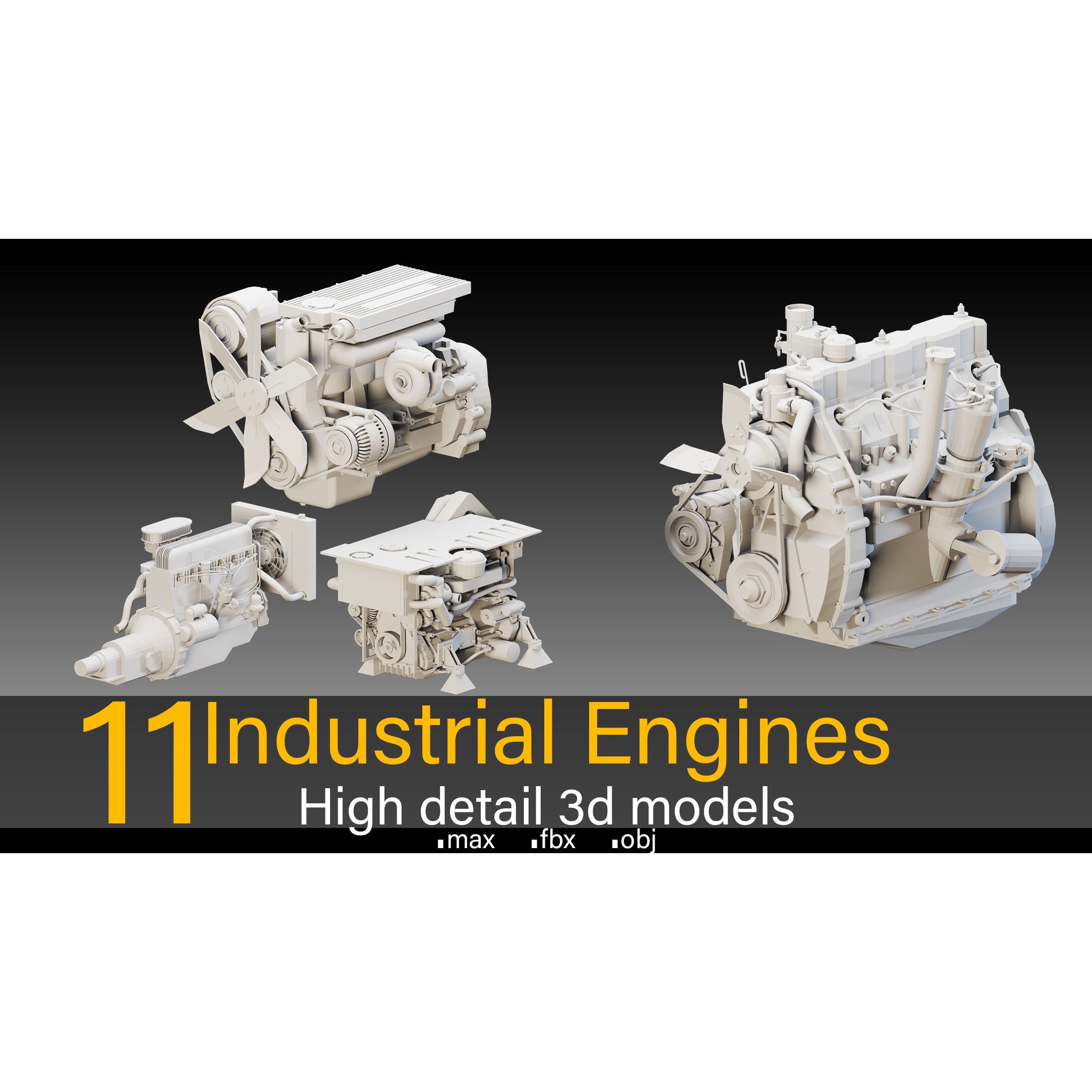 Industrial Engines - Low-Poly Game-Ready 3D Model - View 3