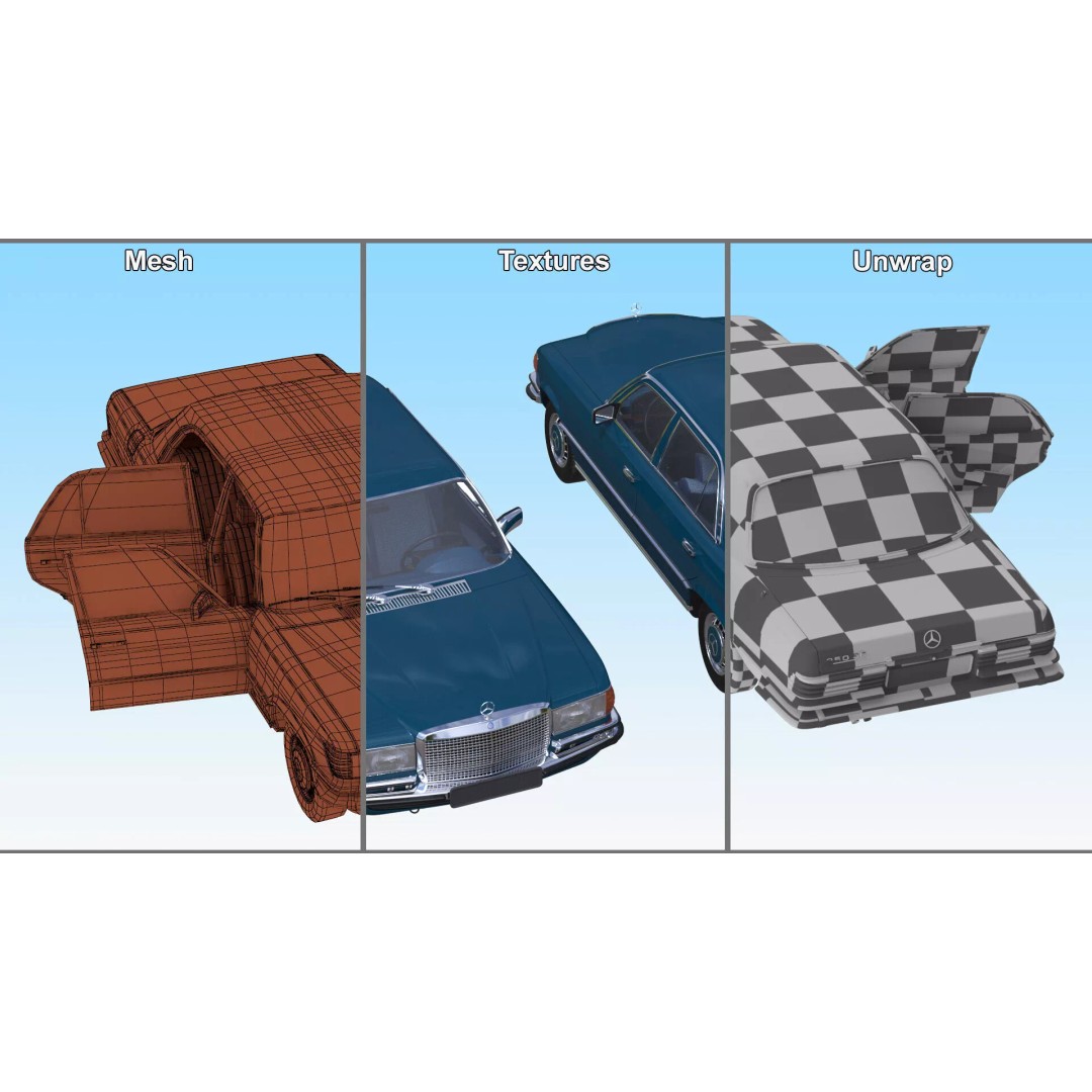 Mercedes Benz 350 SE 3D Model – Rigged Vintage Luxury Sedan, FBX - View 30