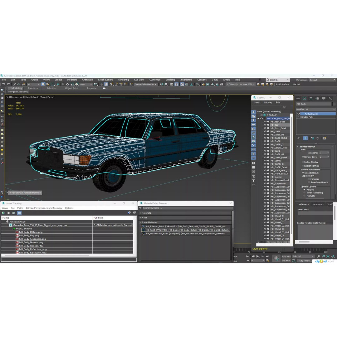 Mercedes Benz 350 SE 3D Model – Rigged Vintage Luxury Sedan, FBX - View 35