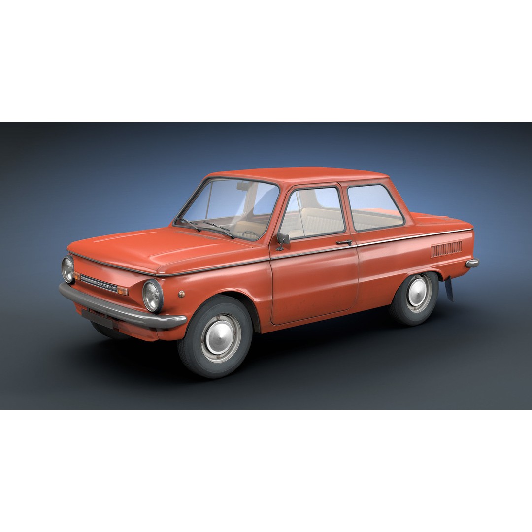 ZAZ-968 3D Model – Low Poly Retro Car, Game Ready FBX - View 3