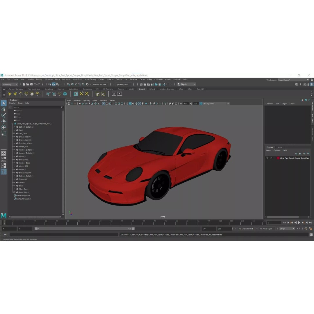 Ultra Fast Sport Coupe 3D Model – Simplified Design, PBR Textures, FBX