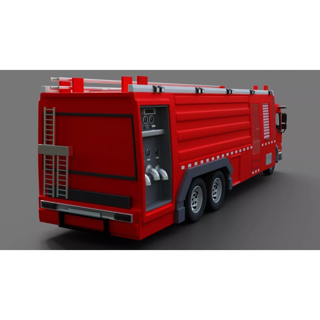 Volvo FMX Fire Truck 3D Model – High Poly Rigged Asset for Animation - View 12