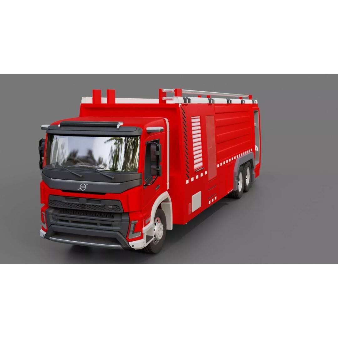 Volvo FMX Fire Truck 3D Model – High Poly Rigged Asset for Animation - View 2