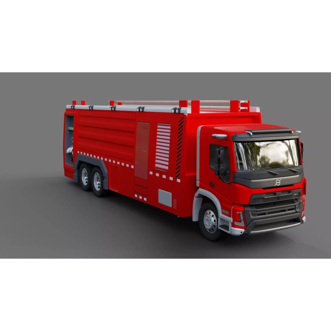 Volvo FMX Fire Truck 3D Model – High Poly Rigged Asset for Animation - View 22