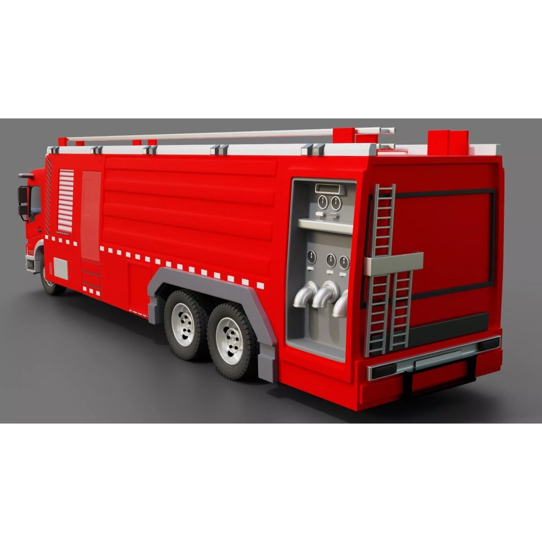 Volvo FMX Fire Truck 3D Model – High Poly Rigged Asset for Animation - View 3