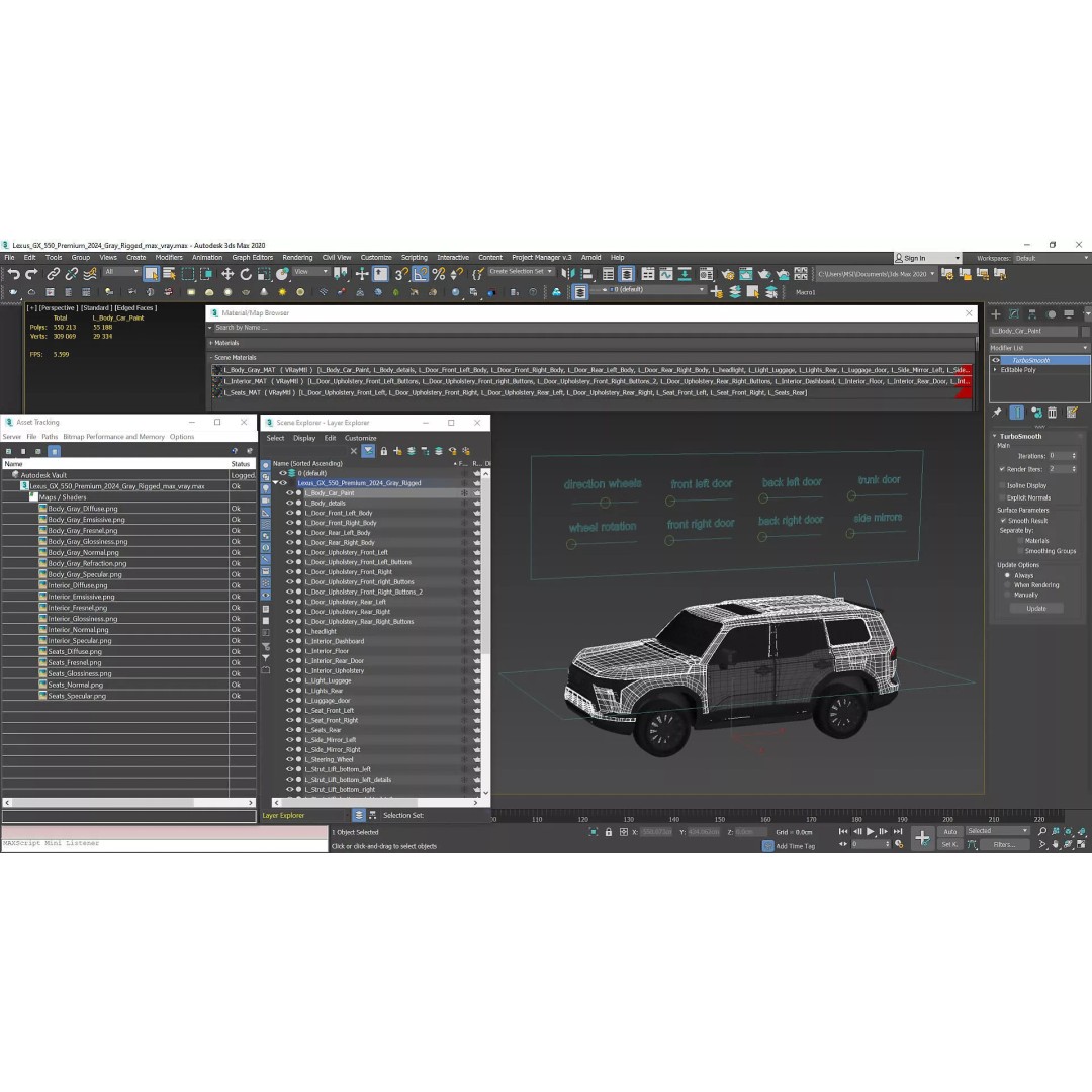 Lexus GX 550 Premium 2024 Gray Rigged 3D Model – High Poly SUV Asset - View 28