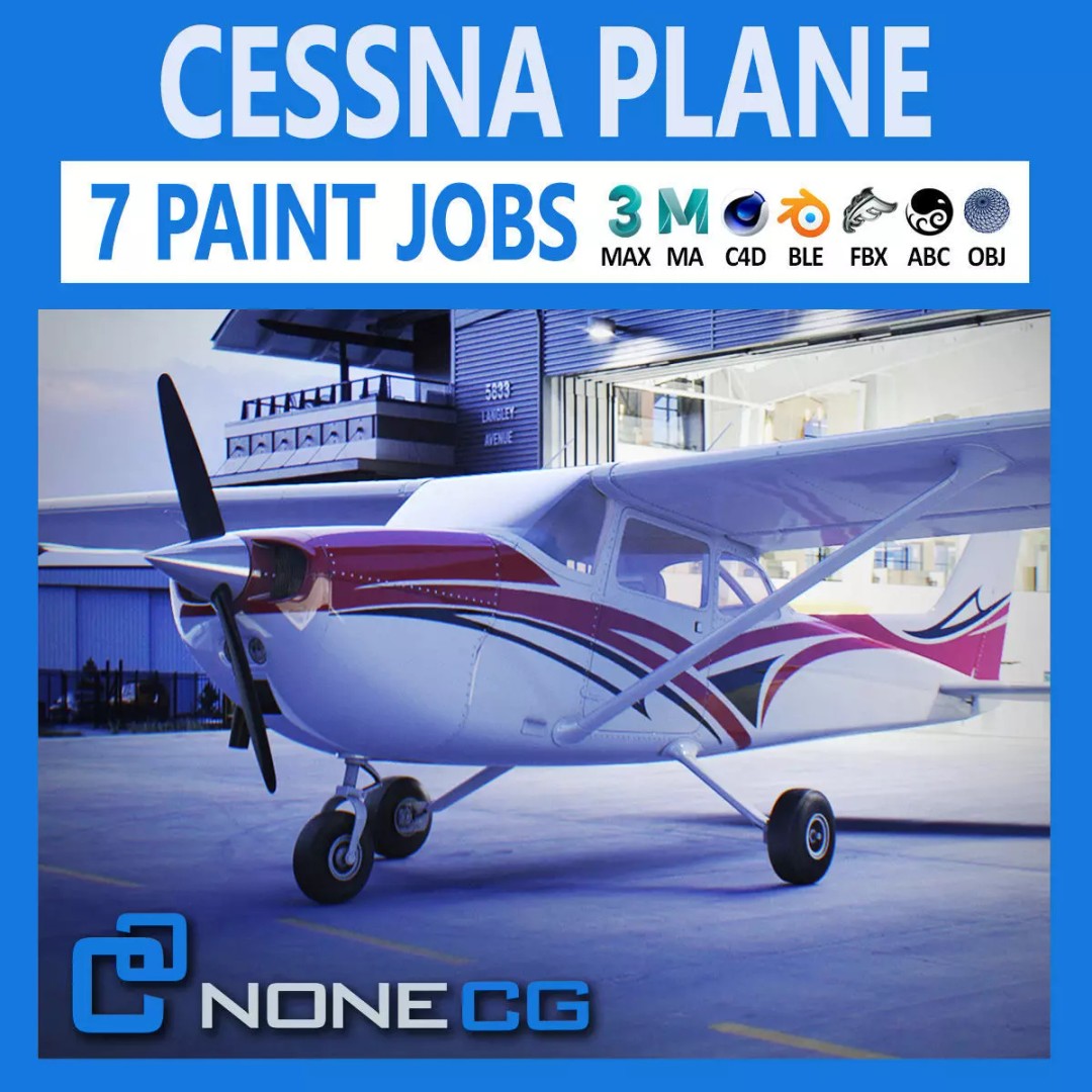 Cessna 172 3D Model – Low Poly Aircraft with PBR Textures, FBX - View 2