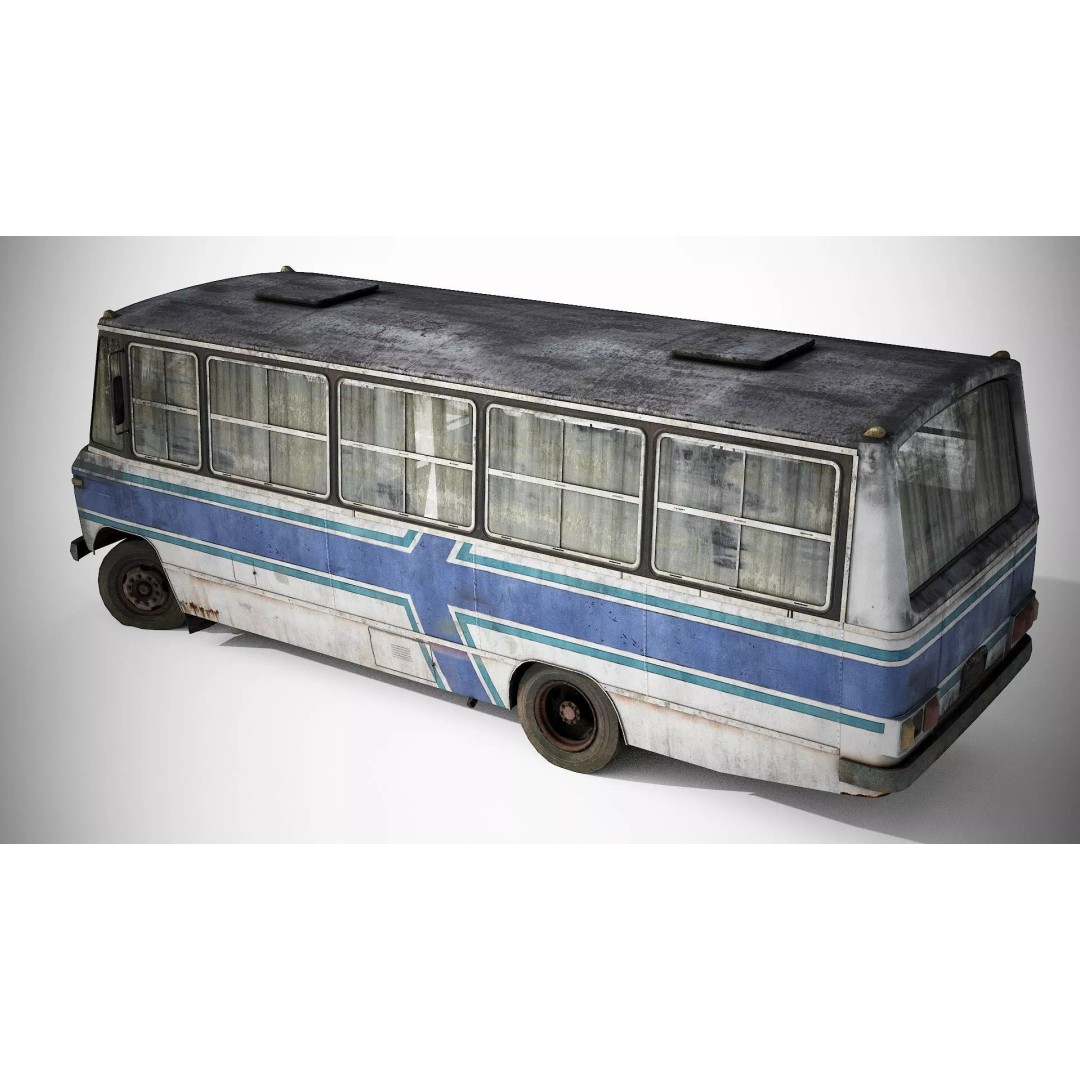 Mercedes-Benz 608D 3D Model – Low Poly Abandoned Bus with PBR Textures - View 10