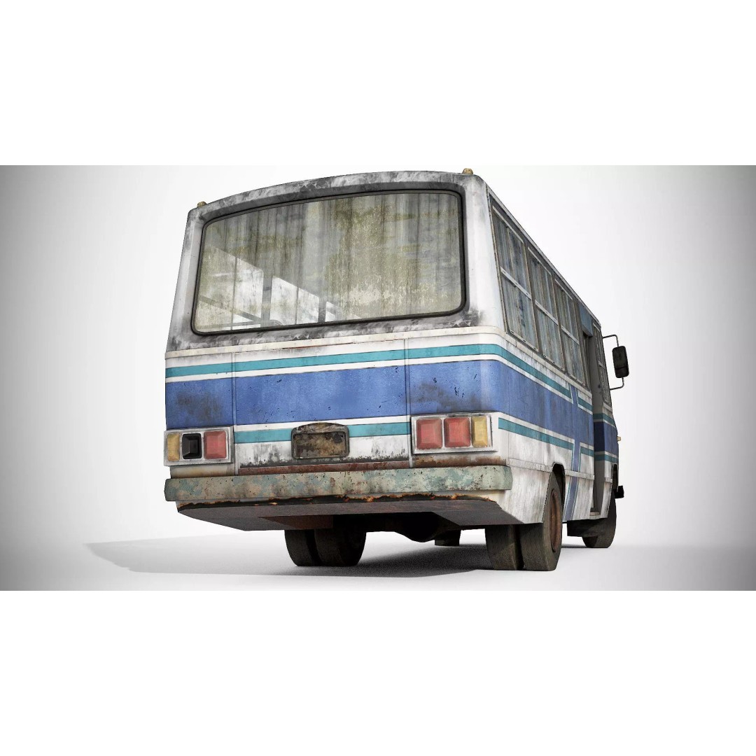 Mercedes-Benz 608D 3D Model – Low Poly Abandoned Bus with PBR Textures - View 11