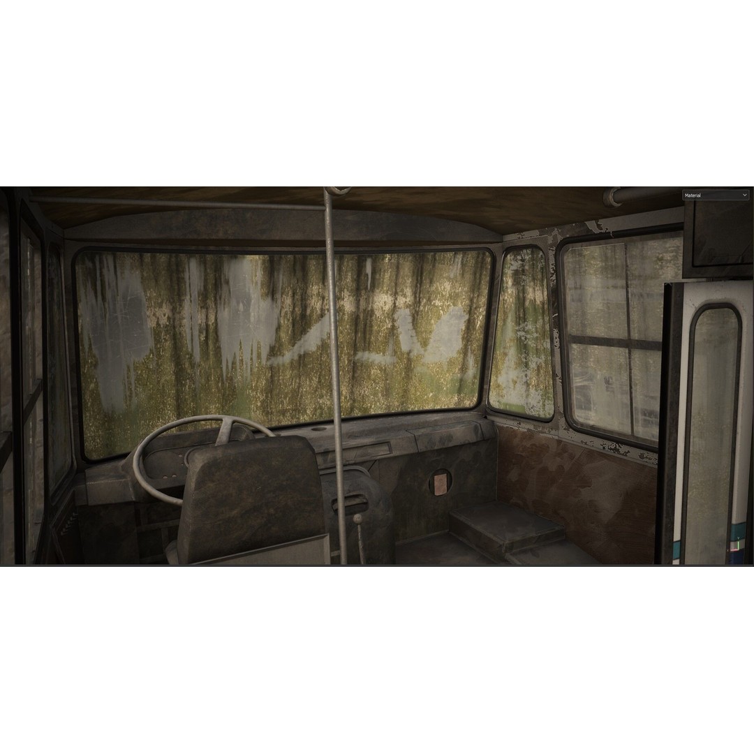 Mercedes-Benz 608D 3D Model – Low Poly Abandoned Bus with PBR Textures - View 13