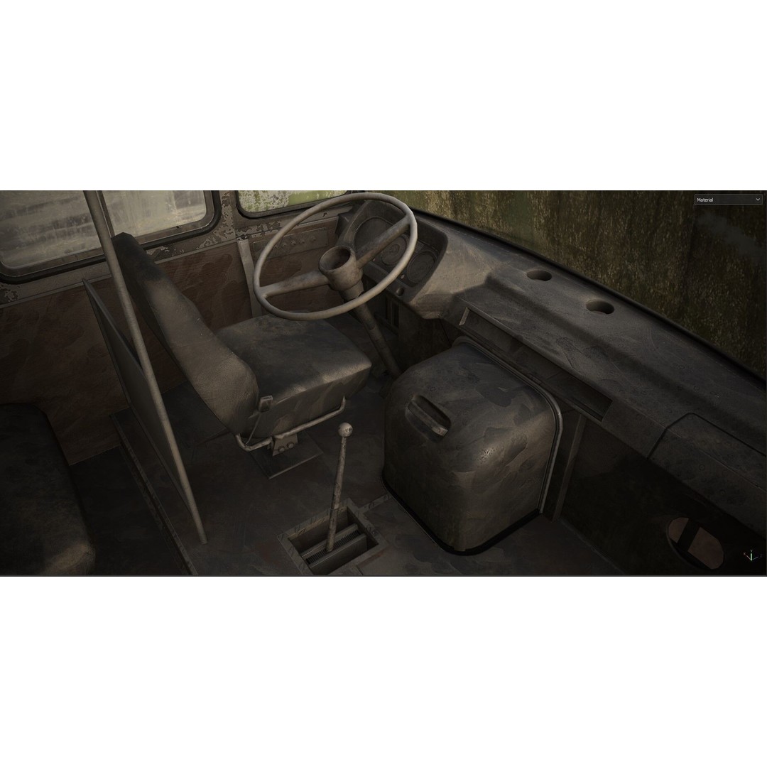 Mercedes-Benz 608D 3D Model – Low Poly Abandoned Bus with PBR Textures - View 15