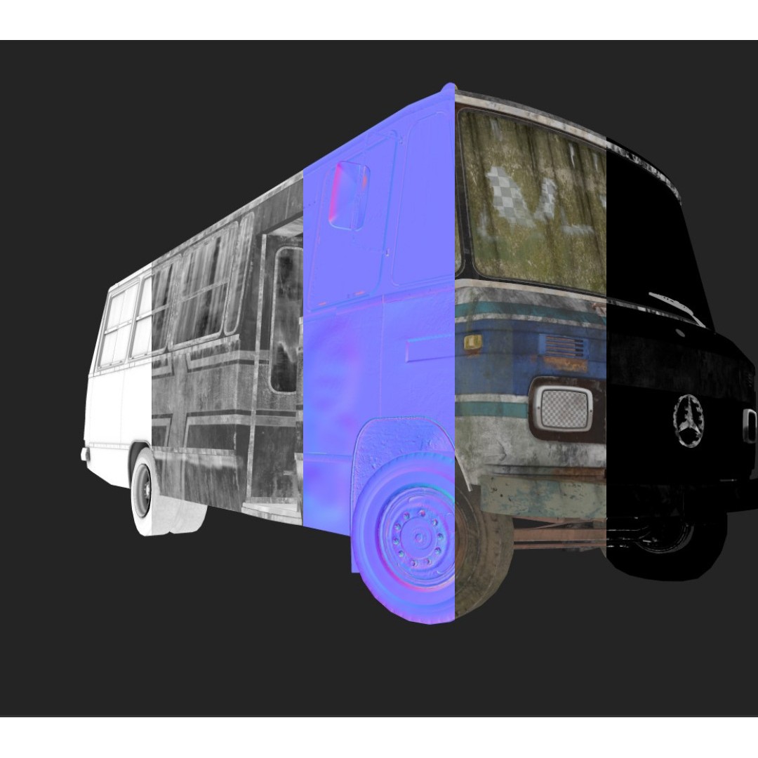 Mercedes-Benz 608D 3D Model – Low Poly Abandoned Bus with PBR Textures - View 18