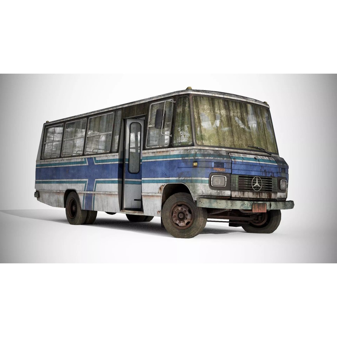 Mercedes-Benz 608D 3D Model – Low Poly Abandoned Bus with PBR Textures - View 2