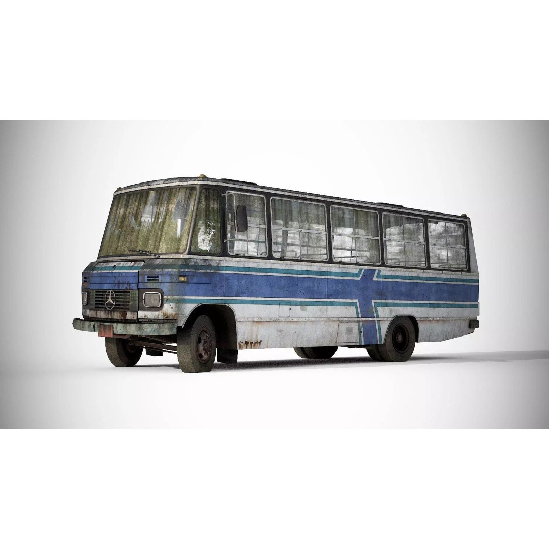 Mercedes-Benz 608D 3D Model – Low Poly Abandoned Bus with PBR Textures - View 3