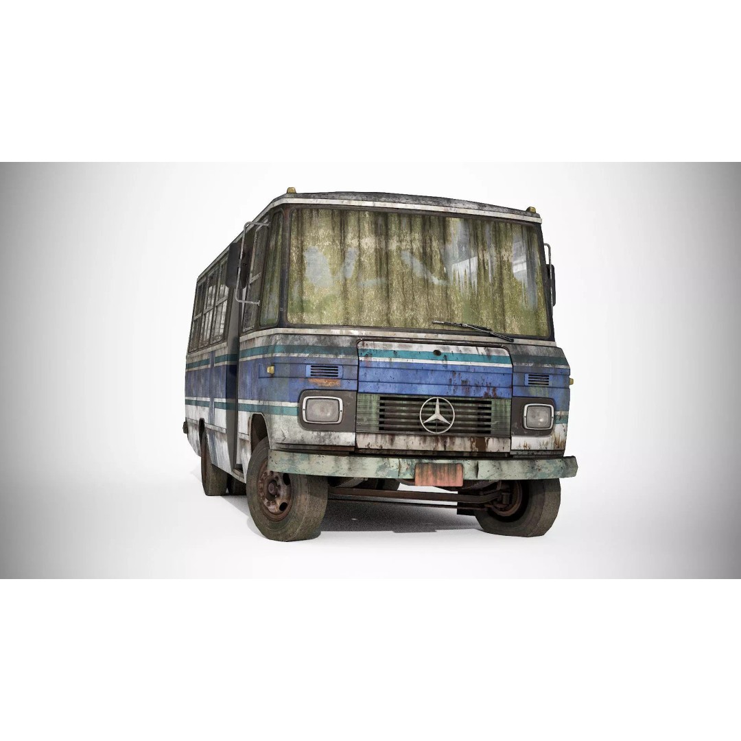 Mercedes-Benz 608D 3D Model – Low Poly Abandoned Bus with PBR Textures - View 4