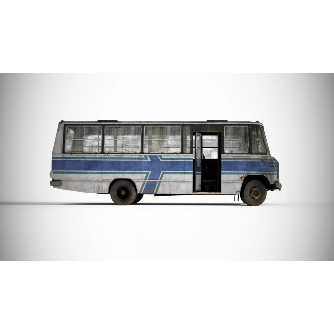Mercedes-Benz 608D 3D Model – Low Poly Abandoned Bus with PBR Textures - View 6