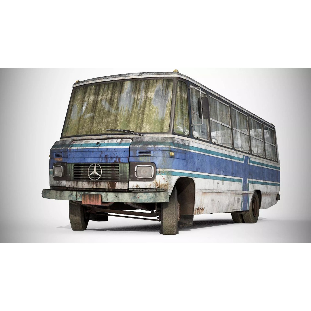 Mercedes-Benz 608D 3D Model – Low Poly Abandoned Bus with PBR Textures - View 7