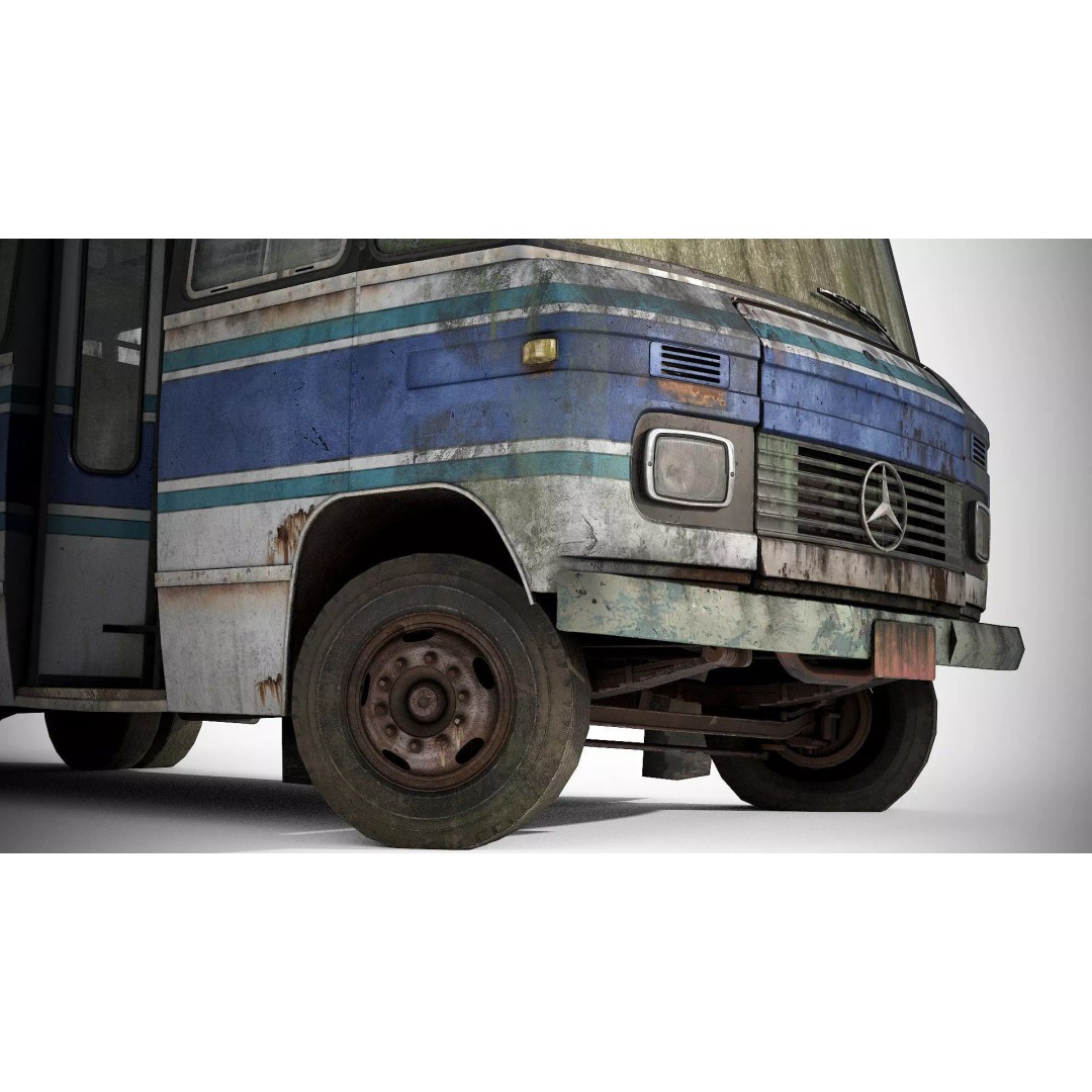 Mercedes-Benz 608D 3D Model – Low Poly Abandoned Bus with PBR Textures - View 8