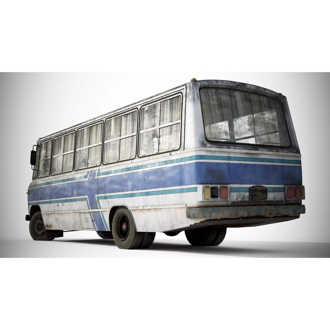 Mercedes-Benz 608D 3D Model – Low Poly Abandoned Bus with PBR Textures - View 9