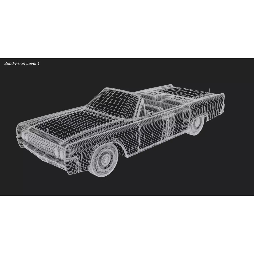 1962 Lincoln Continental Convertible 3D Model – High Poly Luxury Car, FBX - View 16