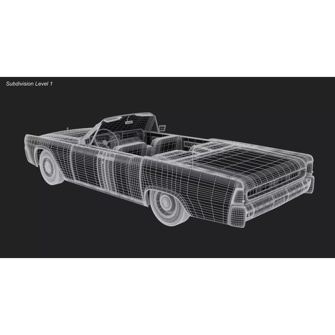 1962 Lincoln Continental Convertible 3D Model – High Poly Luxury Car, FBX - View 18
