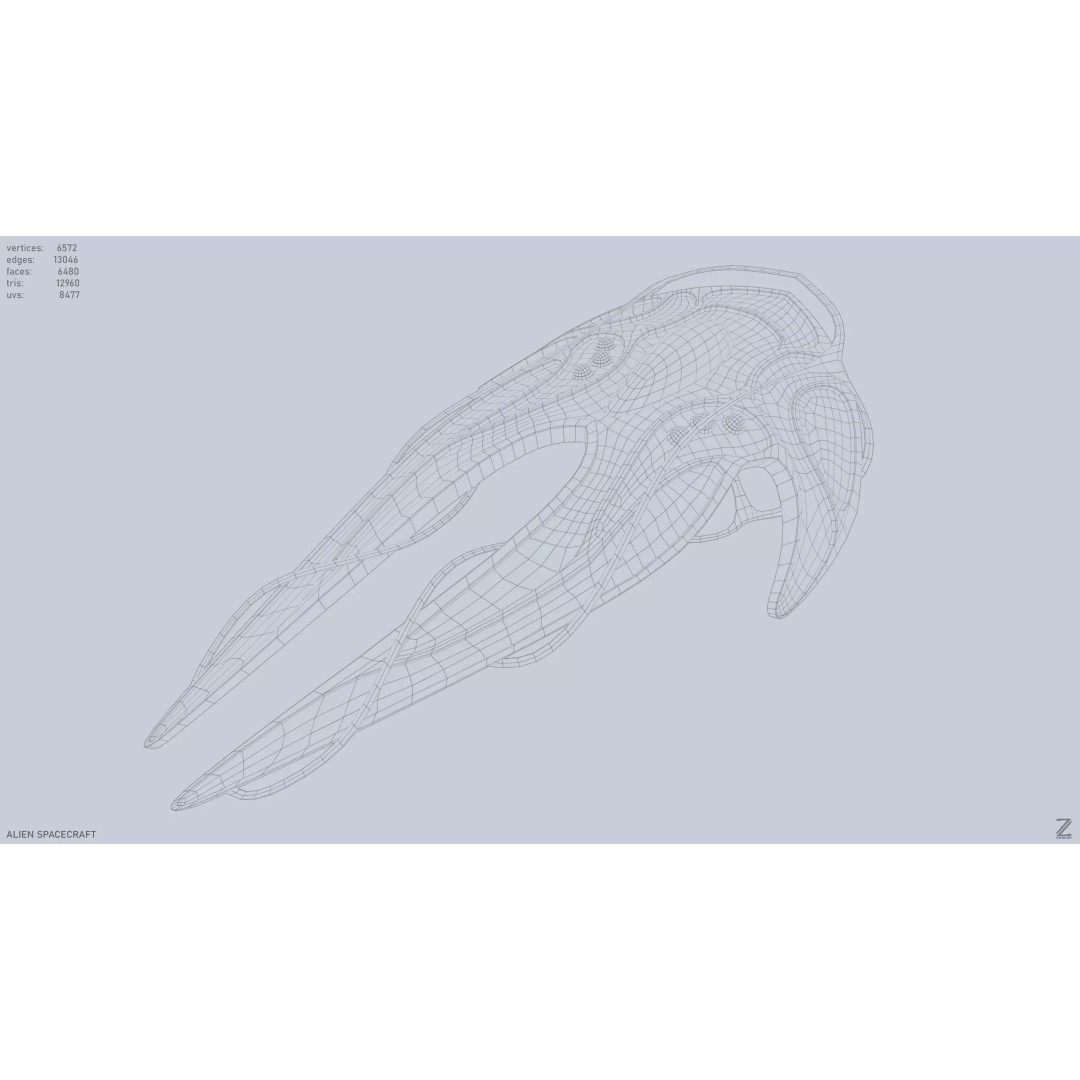Alien Spacecraft 3D Model – Low Poly Sci-Fi Vehicle, FBX & OBJ - View 10