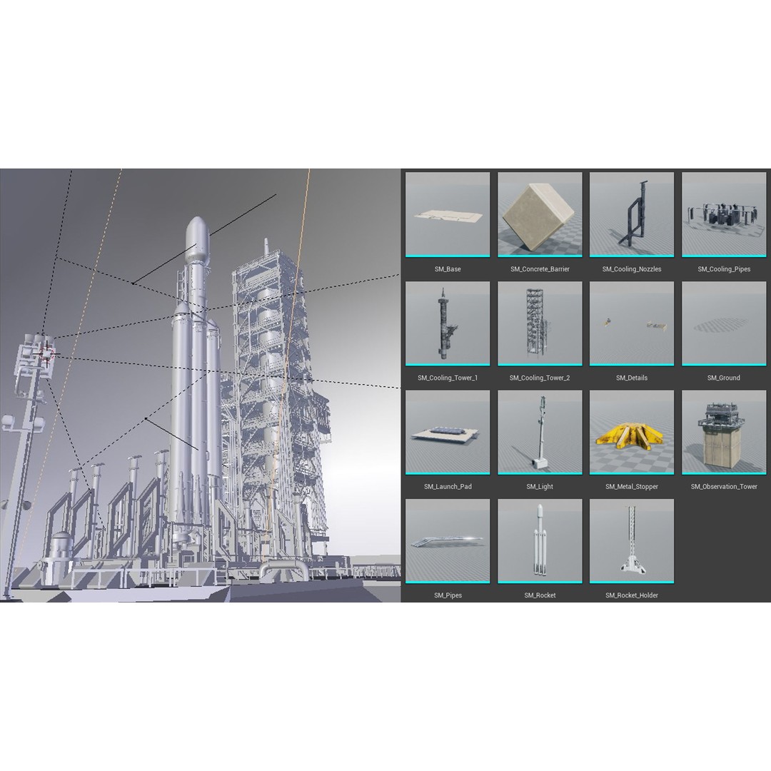 Rocket Launch Pad 3D Model – Low Poly Modular Environment, PBR - View 16