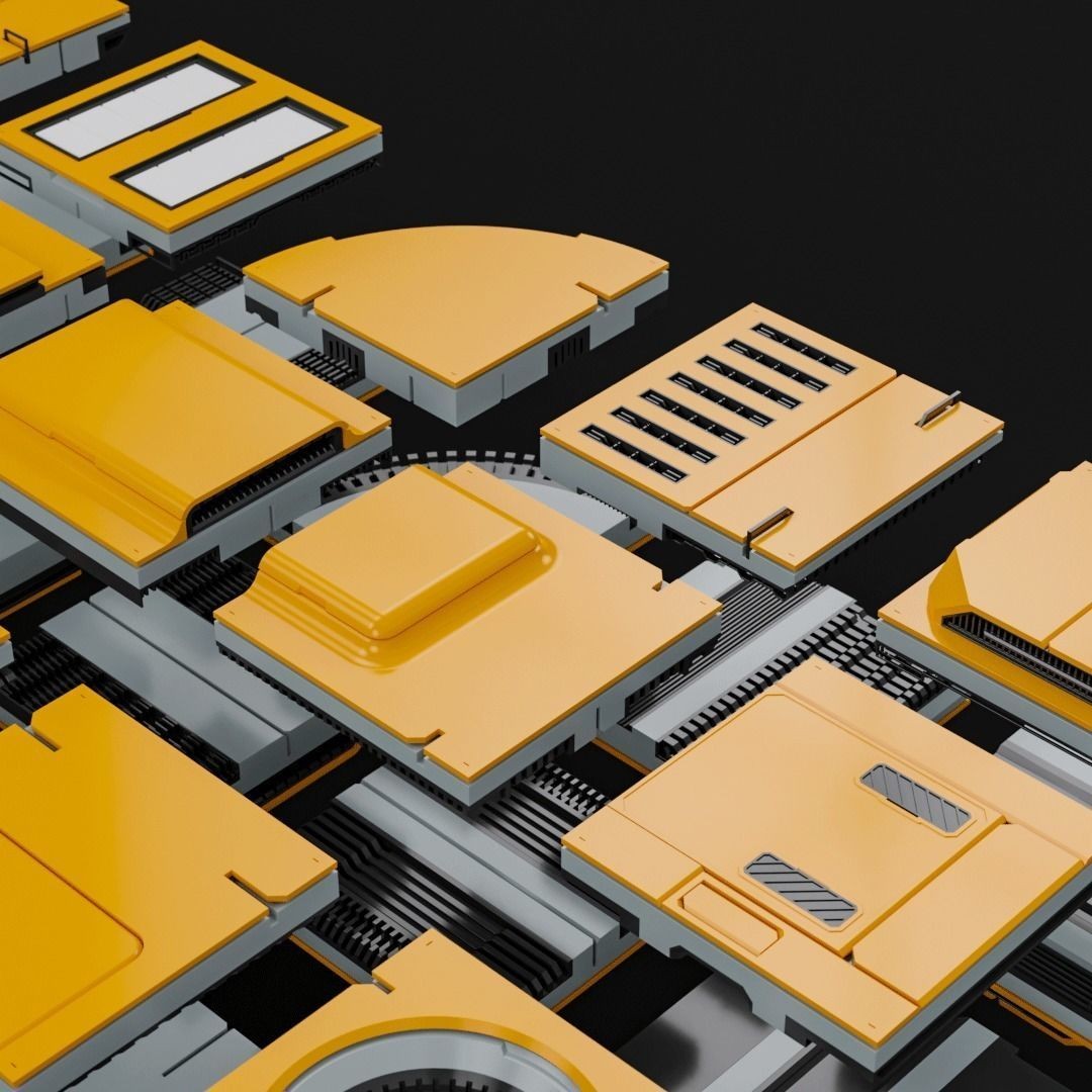 Sci-Fi Blocks 3D Model – Detailed Kit-Bash Set, FBX, Game Ready - View 10