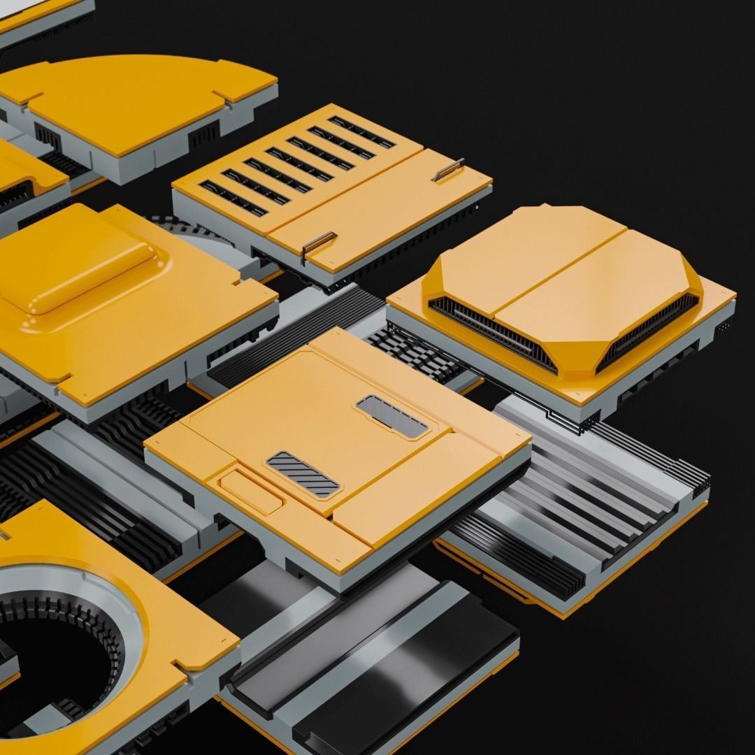 Sci-Fi Blocks 3D Model – Detailed Kit-Bash Set, FBX, Game Ready - View 11