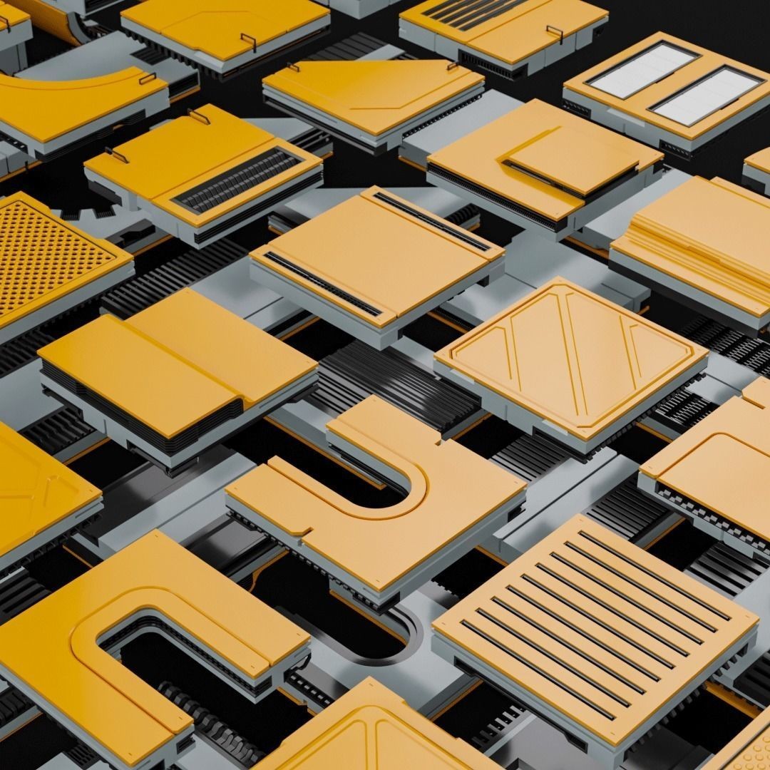 Sci-Fi Blocks 3D Model – Detailed Kit-Bash Set, FBX, Game Ready - View 13