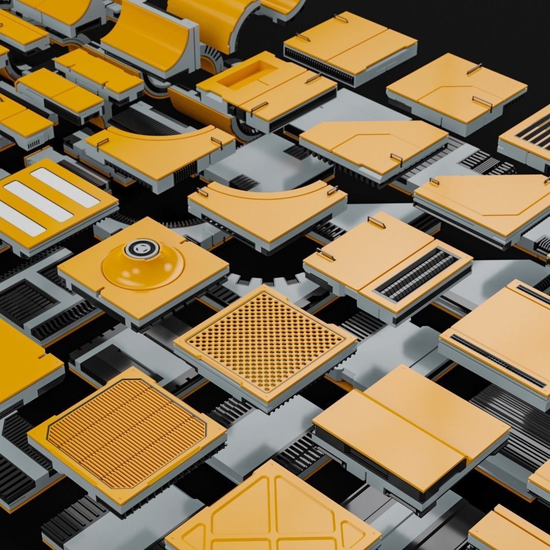 Sci-Fi Blocks 3D Model – Detailed Kit-Bash Set, FBX, Game Ready - View 14