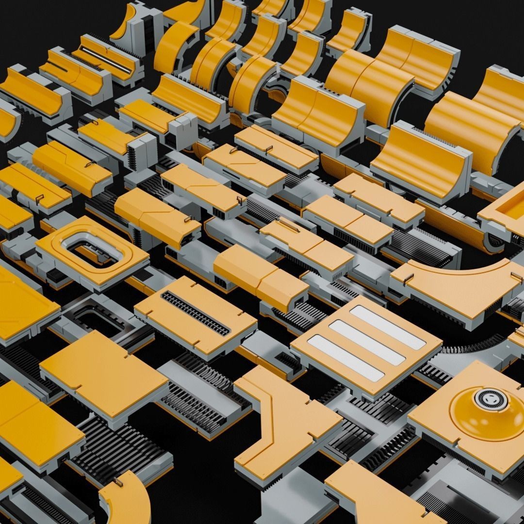 Sci-Fi Blocks 3D Model – Detailed Kit-Bash Set, FBX, Game Ready - View 15