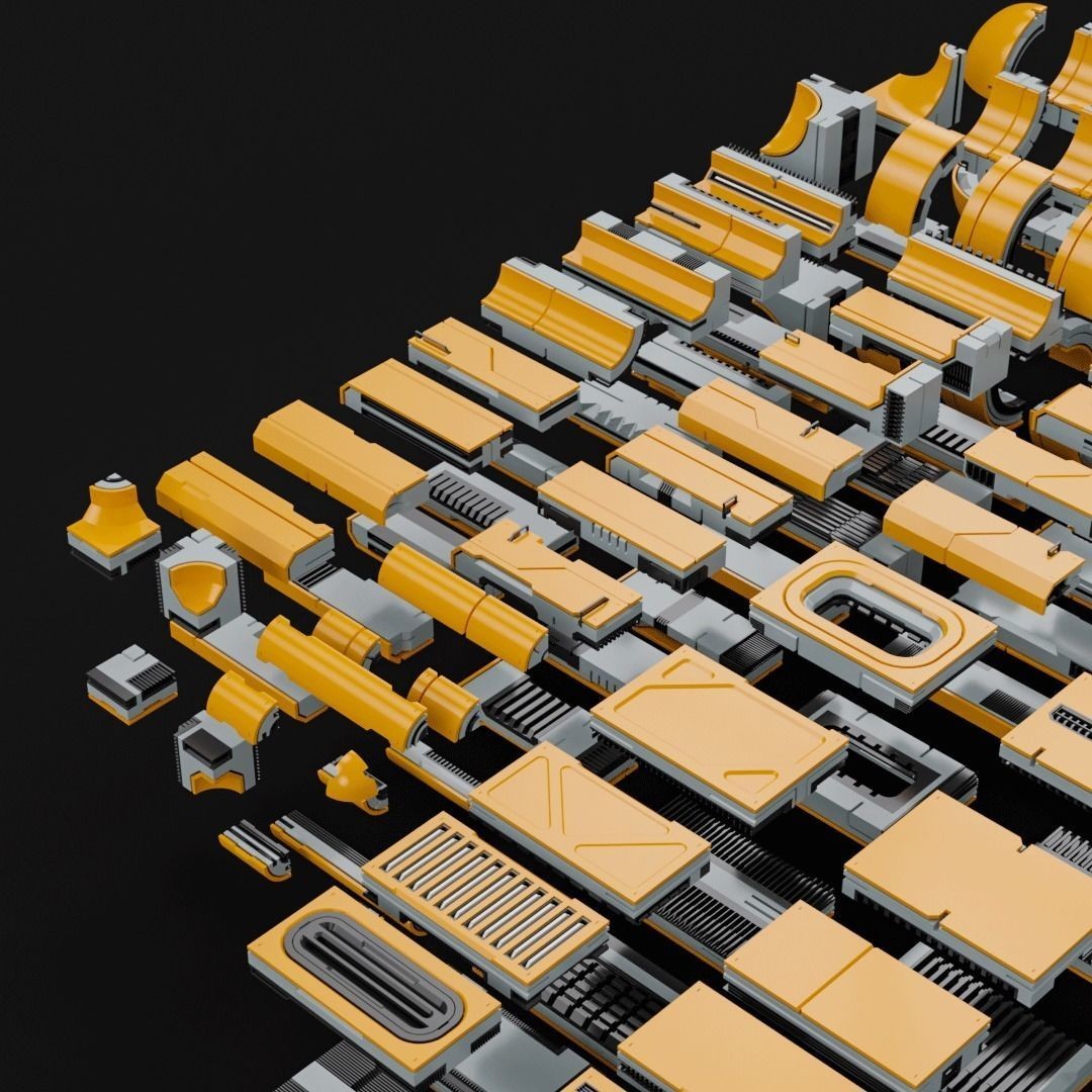 Sci-Fi Blocks 3D Model – Detailed Kit-Bash Set, FBX, Game Ready - View 16