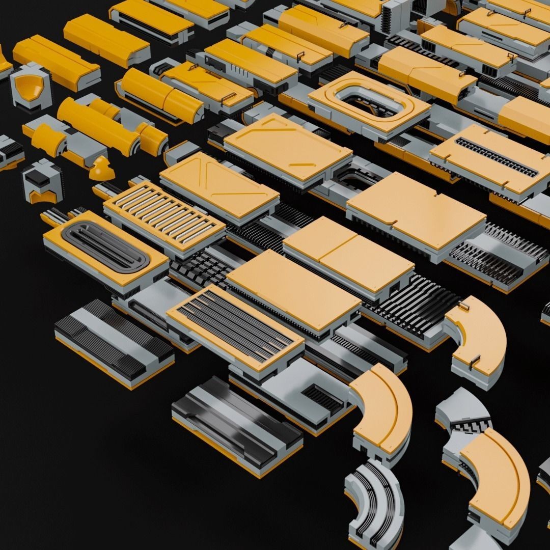 Sci-Fi Blocks 3D Model – Detailed Kit-Bash Set, FBX, Game Ready - View 17