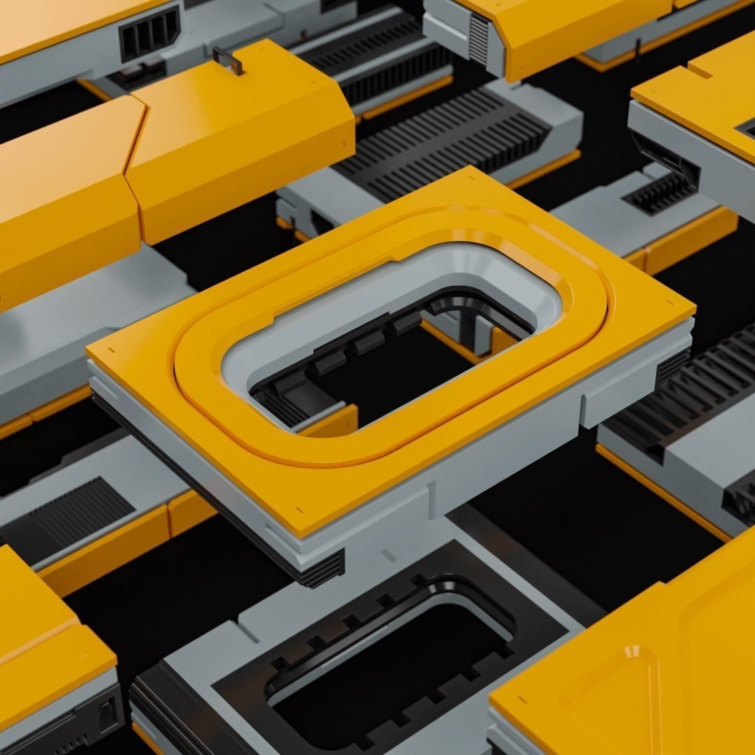 Sci-Fi Blocks 3D Model – Detailed Kit-Bash Set, FBX, Game Ready - View 23